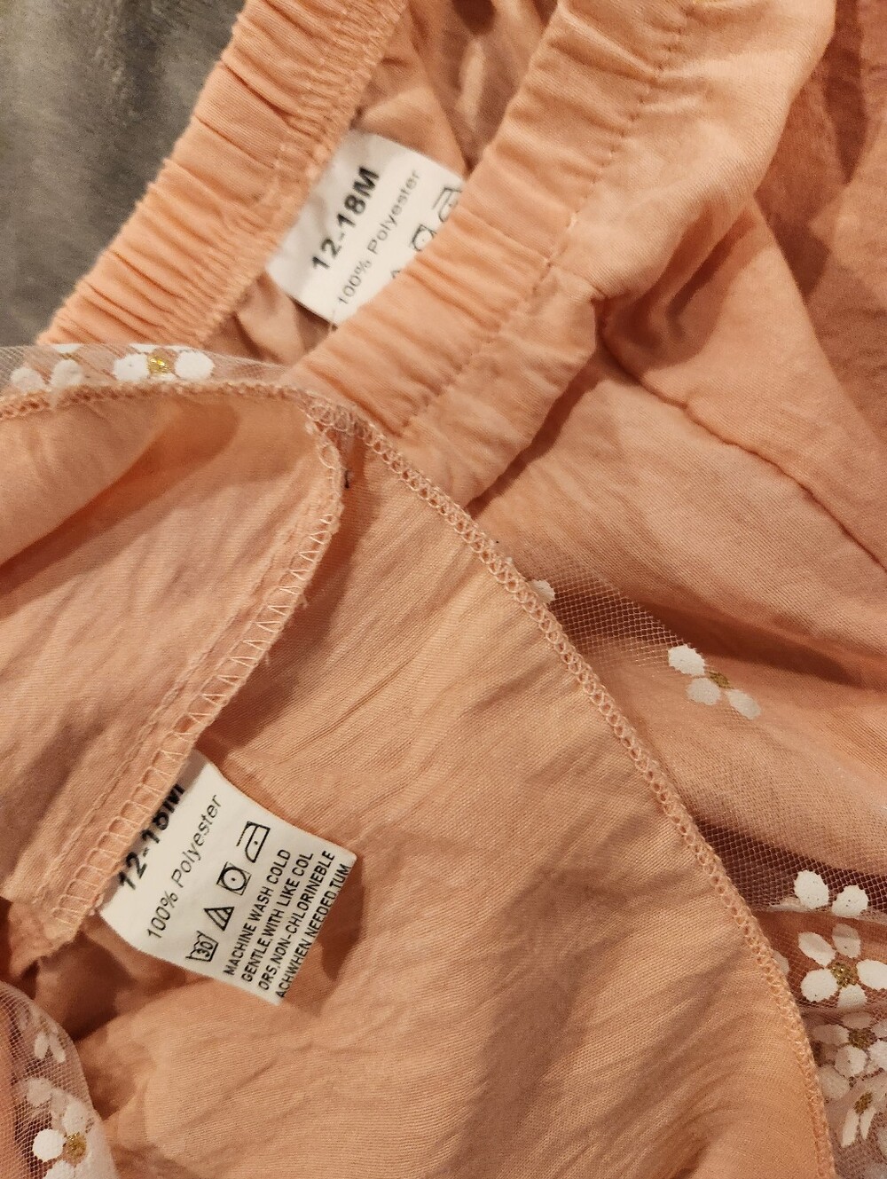 Peach Floral Tulle Bow Top & Shorts, Size 12-18M - Picture 3 of 3